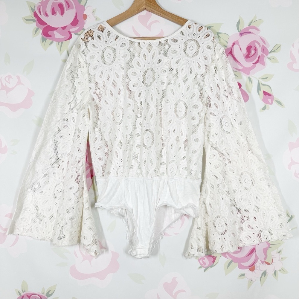NEW Free People Intimately Better With Time Floral Lace Ivory Bodysuit Top S